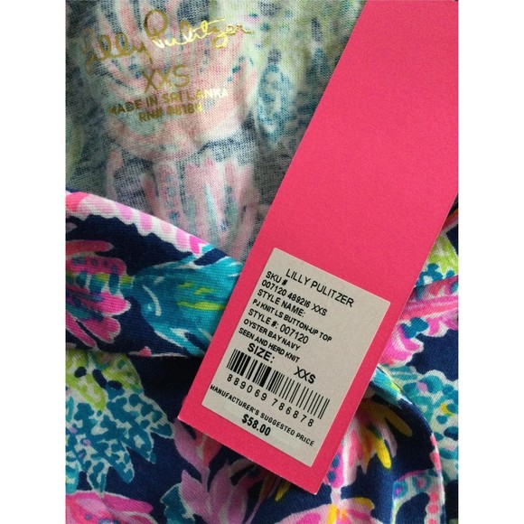 NEW LILLY PULITZER Oyster Bay Navy PJ Knit Button Up Long Sleeve Top (Size XXS) - Picture 11 of 12